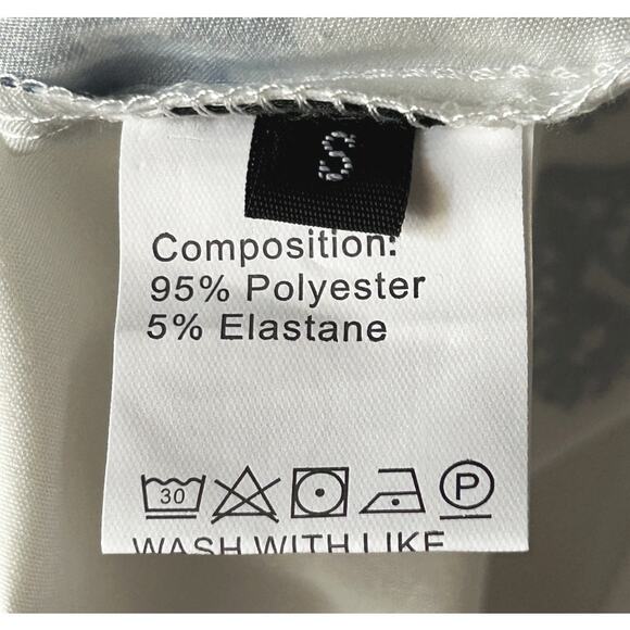 Elings Boho White & Blue Geometric Print Bracelet Sleeve V-Neck Blouse Small - Picture 6 of 6